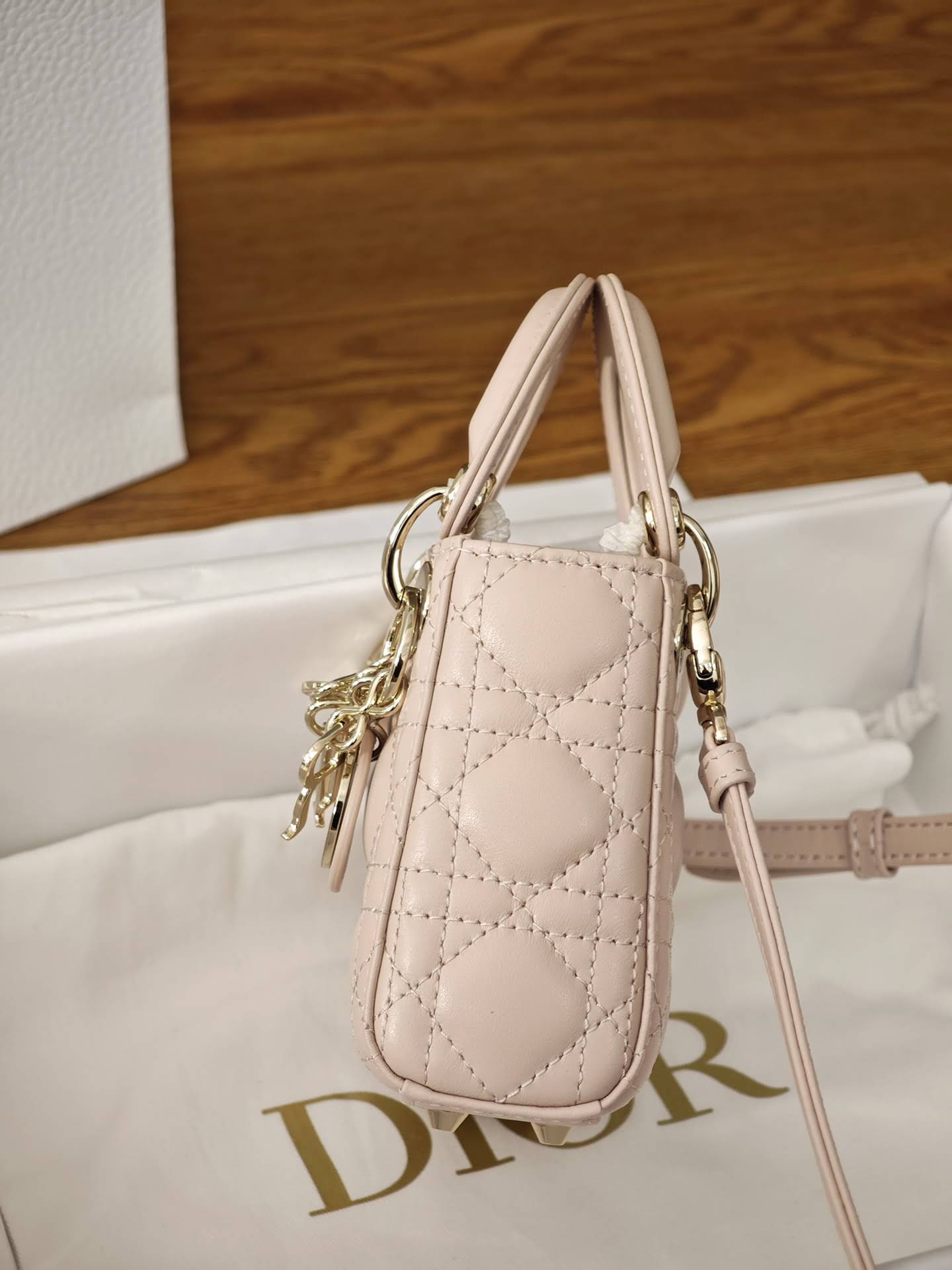 CHRISTIAN DIOR Mini Lady Dior Bag /Powder Pink Cannage Lambskin