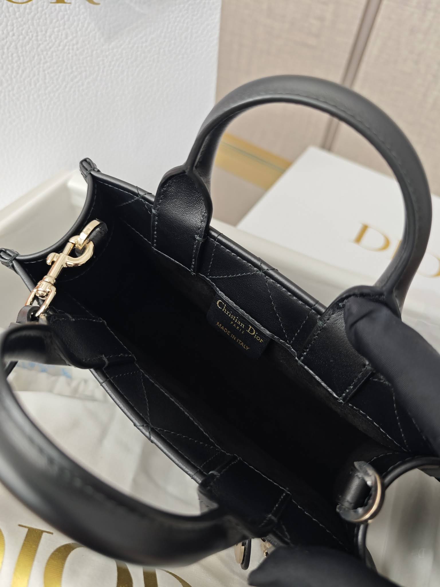 CHRISTIAN DIOR Mini Dior Book Tote /Black Macrocannage Calfskin