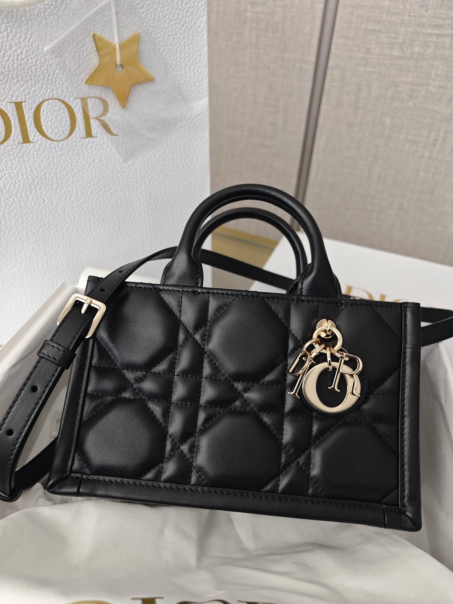 CHRISTIAN DIOR Mini Dior Book Tote /Black Macrocannage Calfskin