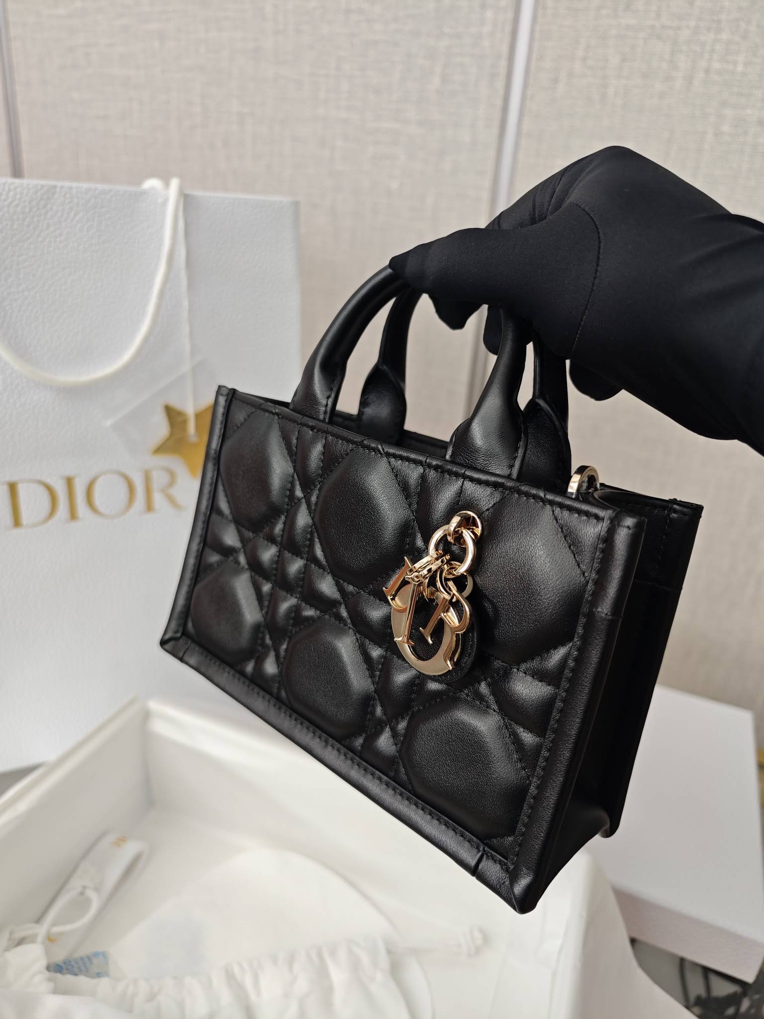 CHRISTIAN DIOR Mini Dior Book Tote /Black Macrocannage Calfskin