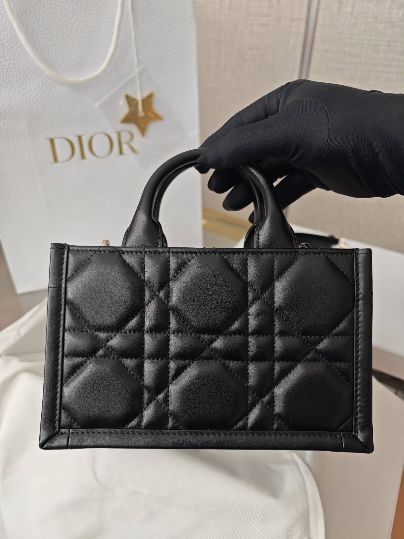 CHRISTIAN DIOR Mini Dior Book Tote /Black Macrocannage Calfskin