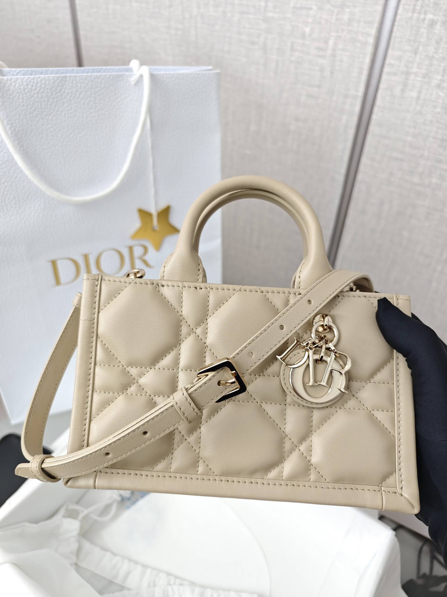 CHRISTIAN DIOR Mini Dior Book Tote /Trench Beige Macrocannage Calfskin