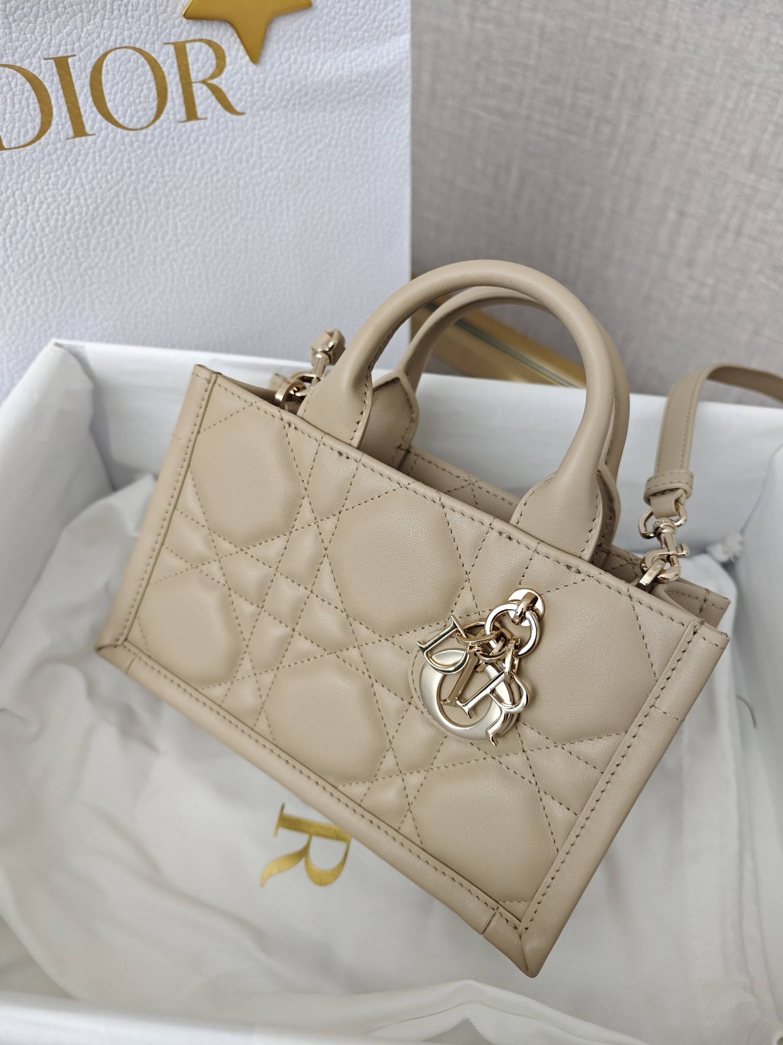 CHRISTIAN DIOR Mini Dior Book Tote /Trench Beige Macrocannage Calfskin