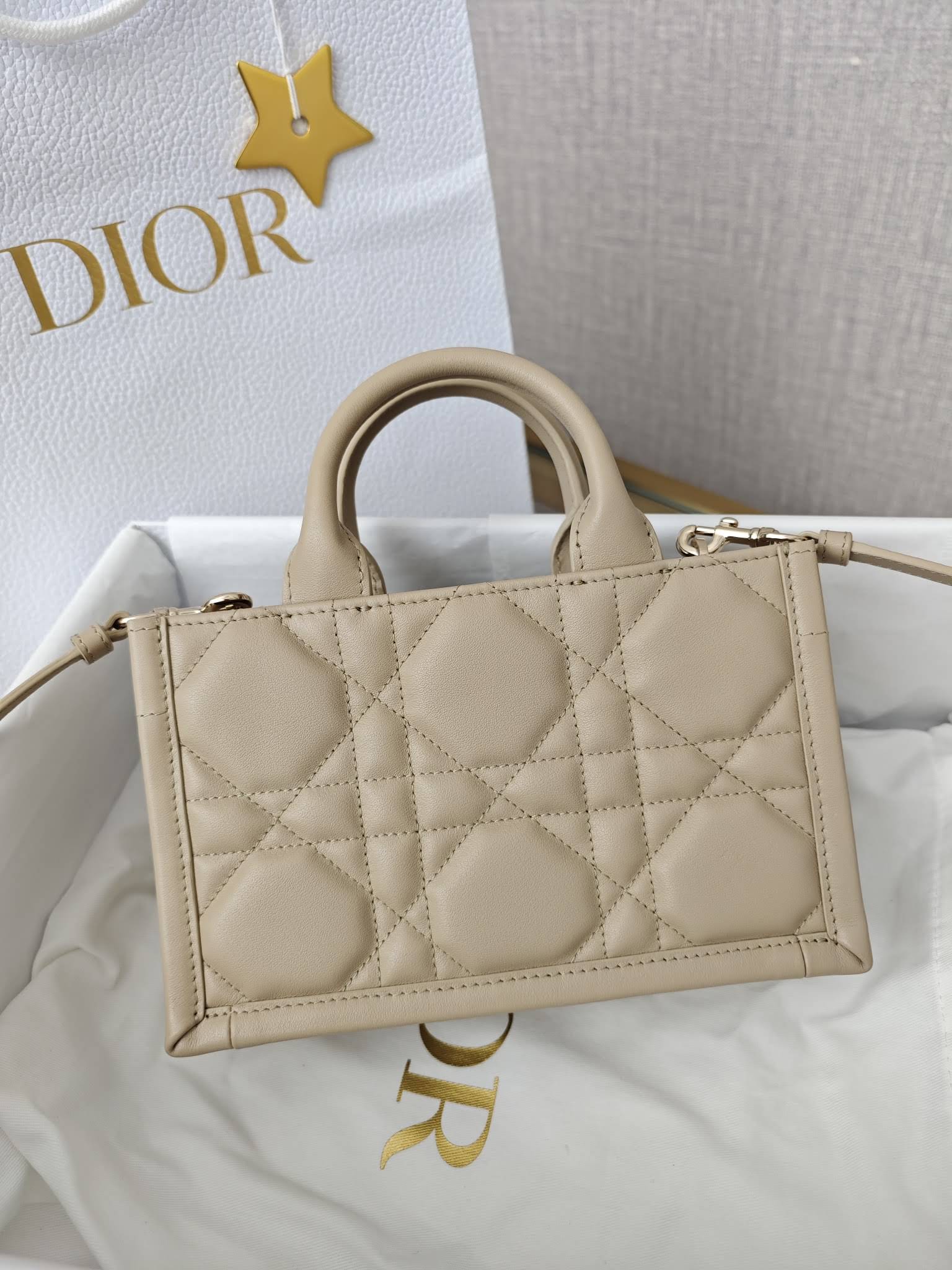 CHRISTIAN DIOR Mini Dior Book Tote /Trench Beige Macrocannage Calfskin