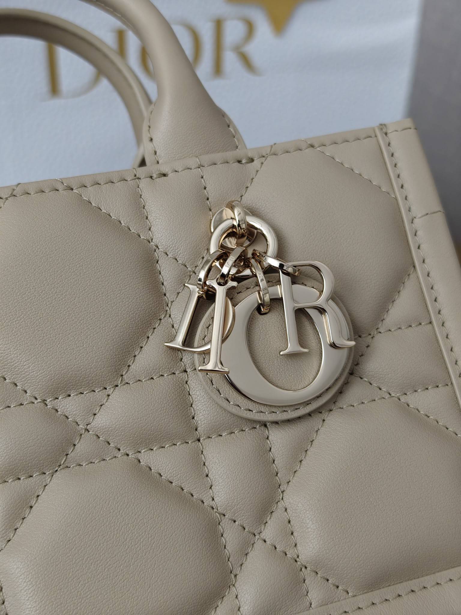 CHRISTIAN DIOR Mini Dior Book Tote /Trench Beige Macrocannage Calfskin