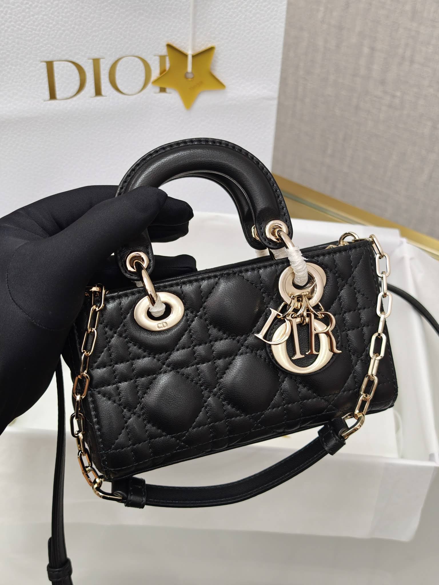 CHRISTIAN DIOR Lady D-Joy Micro Bag /Black Cannage Lambskin