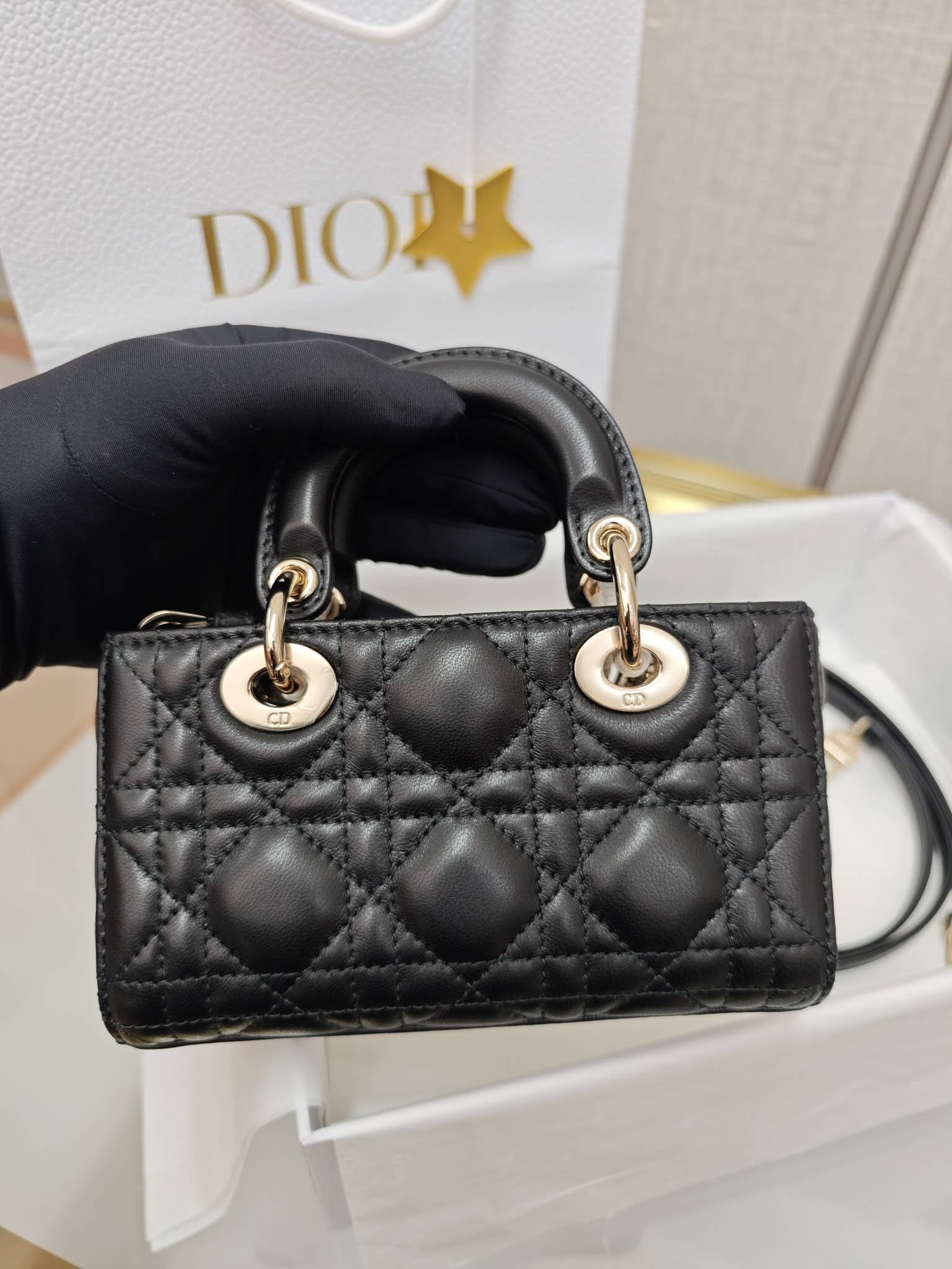 CHRISTIAN DIOR Lady D-Joy Micro Bag /Black Cannage Lambskin