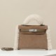 HERMES Teddy Mini Kelly 19 Bag /CK18 Elephant Grey / Silver Hardware / Swift Leather / Suede / Sheepskin