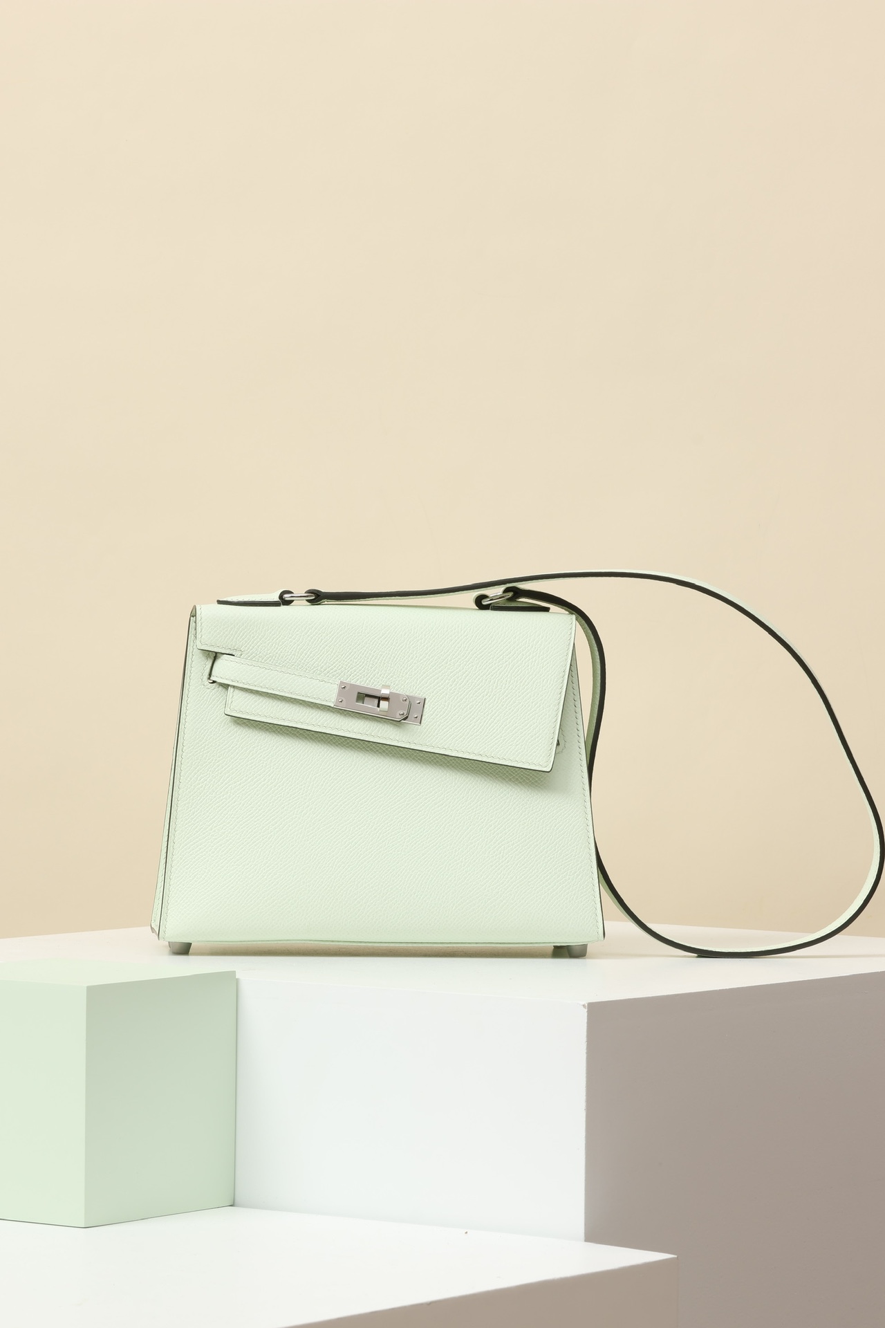 HERMES Kelly En Desordre 20 Handmade Bag/0S Bubble Green / Silver Hardware / Epsom Leather  