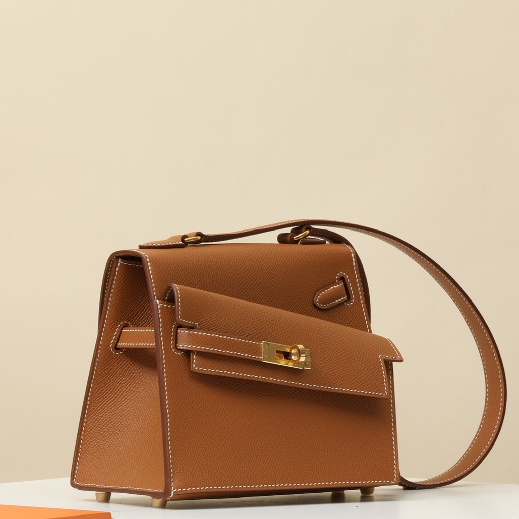 HERMES Kelly En Desordre 20 Handmade Bag/CK37 Gold Brown / Gold Hardware / Epsom Leather