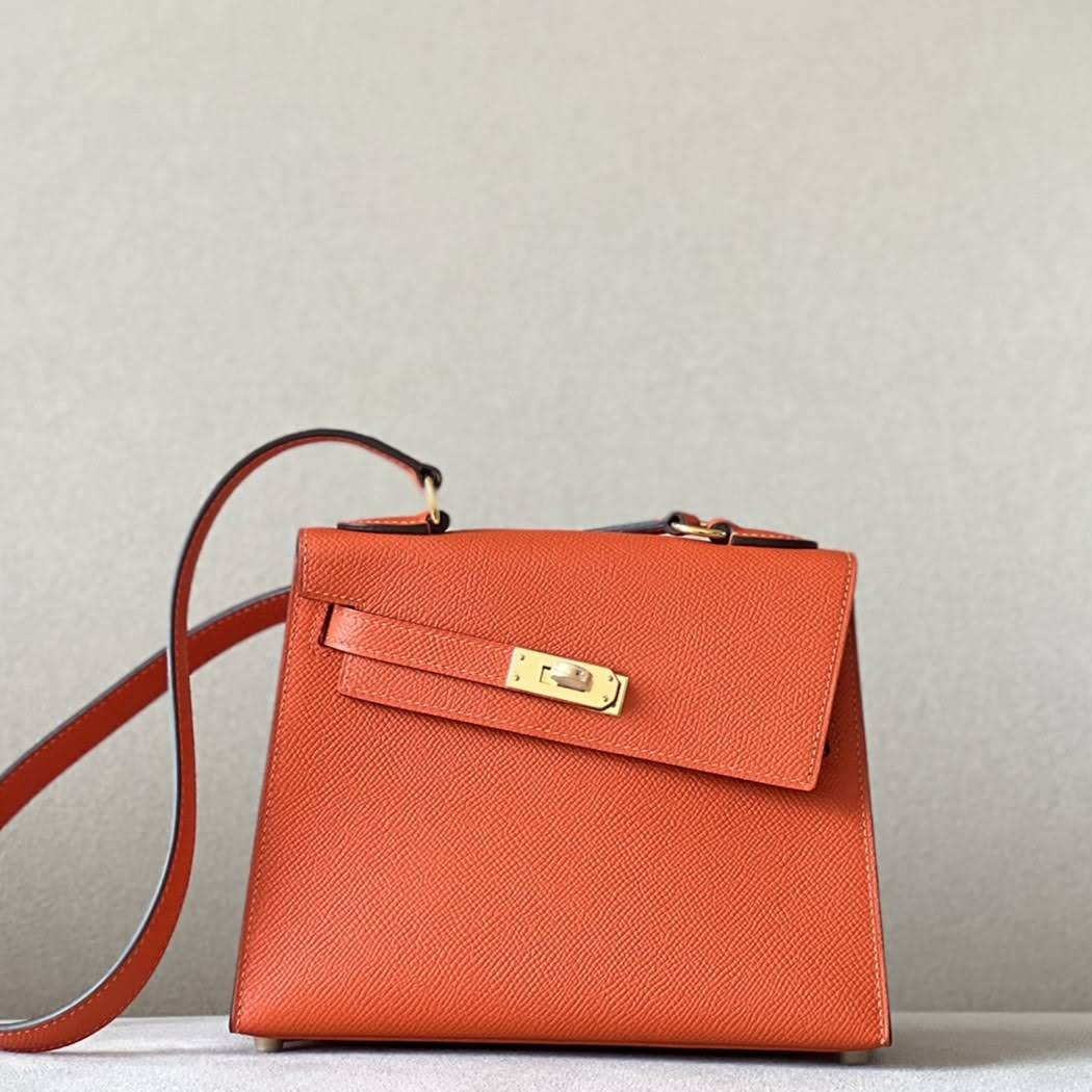 HERMES Kelly En Desordre 20 Handmade Bag/9J Flame Orange / Gold Hardware / Epsom Leather  