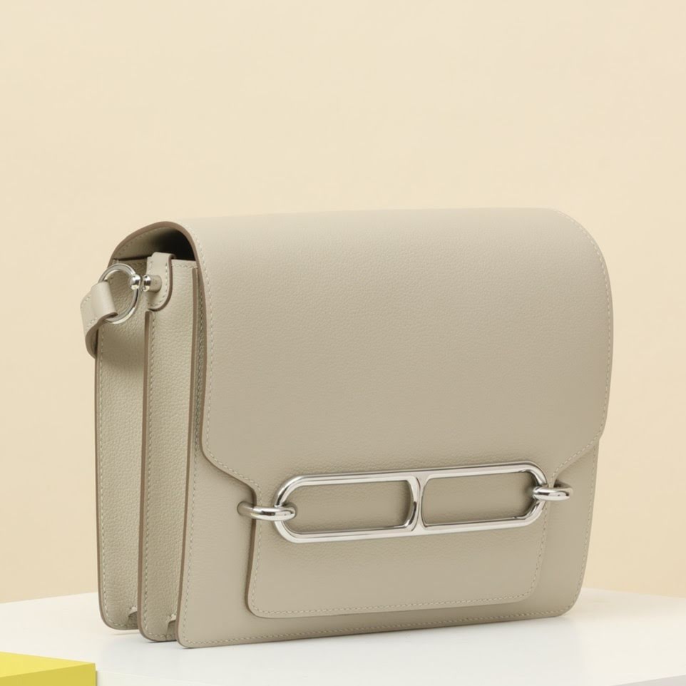 HERMES Roulis 23 Bag /8L Glacier White with Silver Hardware in Evercolor Leather  