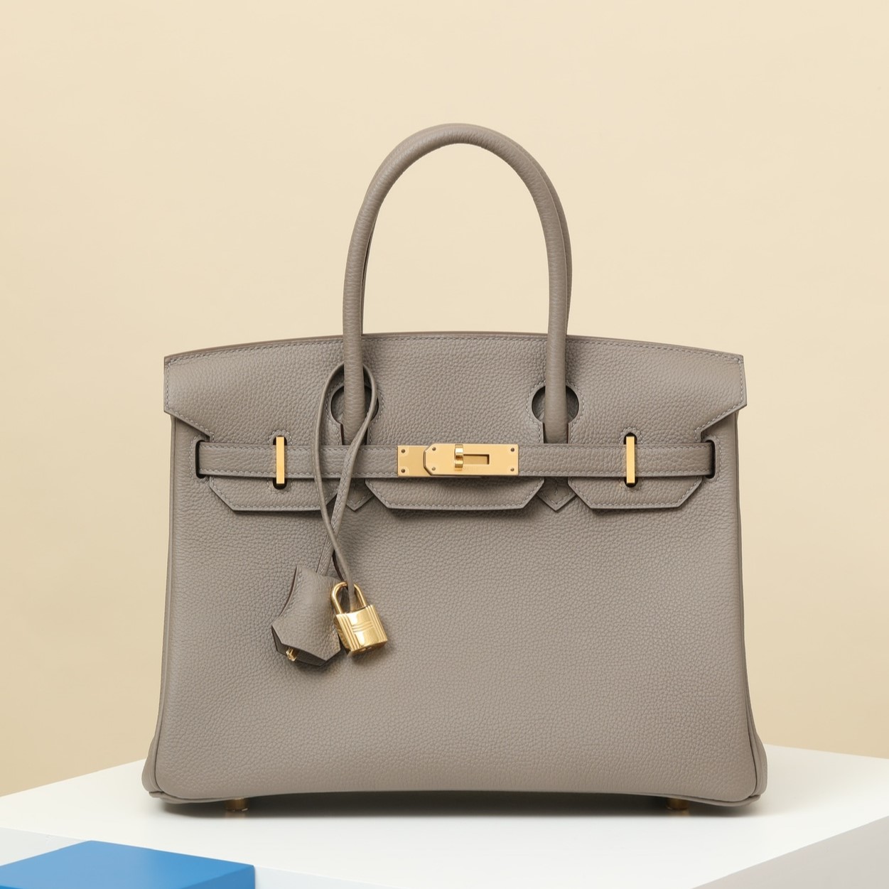 HERMES Birkin 30 Bag /M8 Asphalt Gray Gold Buckle Togo Leather  