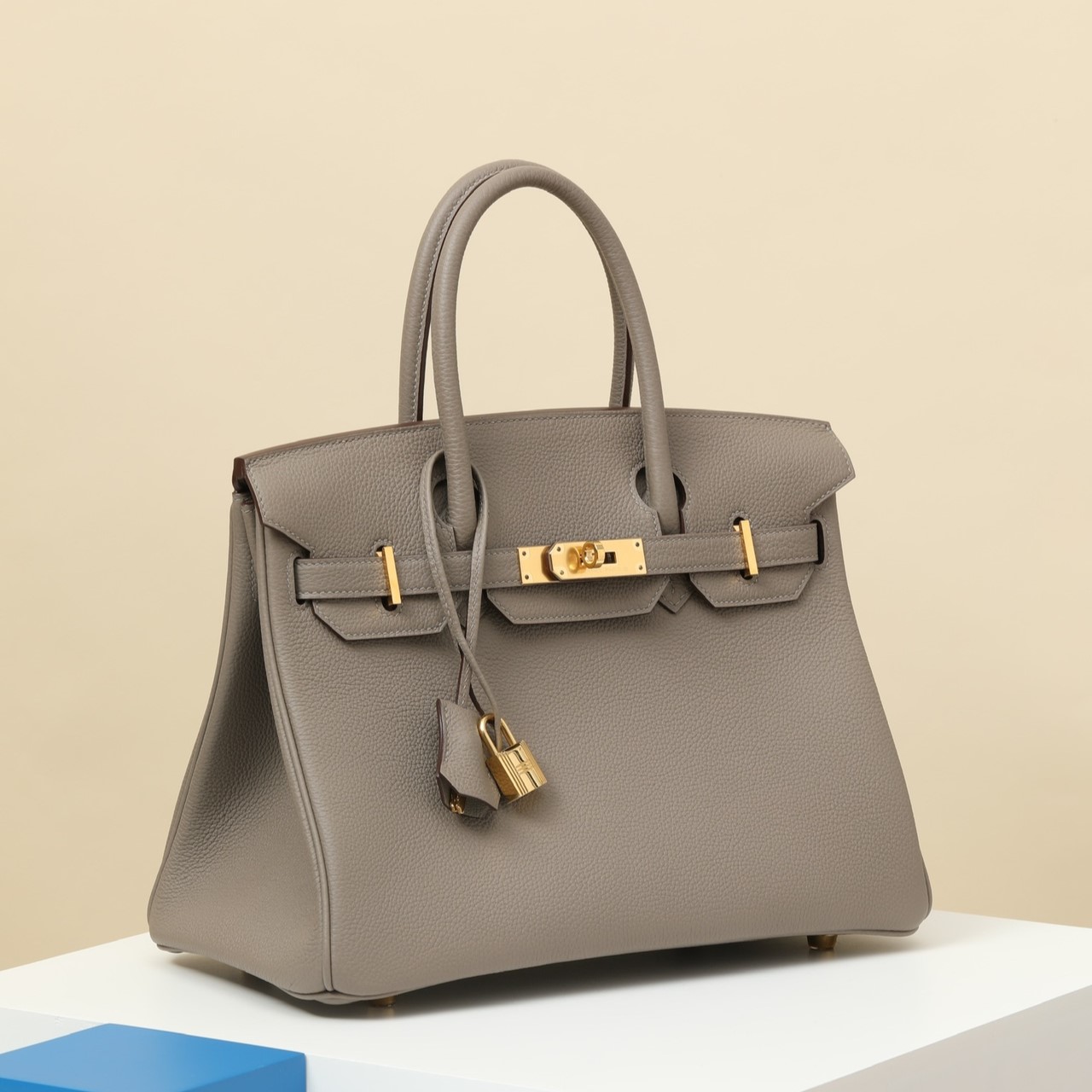 HERMES Birkin 30 Bag /M8 Asphalt Gray Gold Buckle Togo Leather  