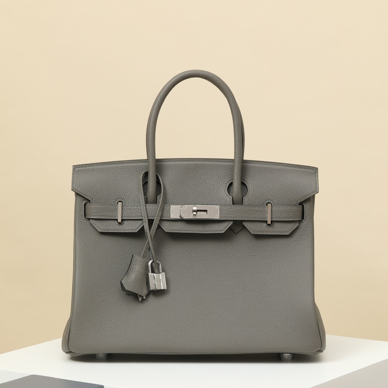 HERMES Birkin 30 Bag /0L Cloudy Gray Silver Buckle Togo Leather  