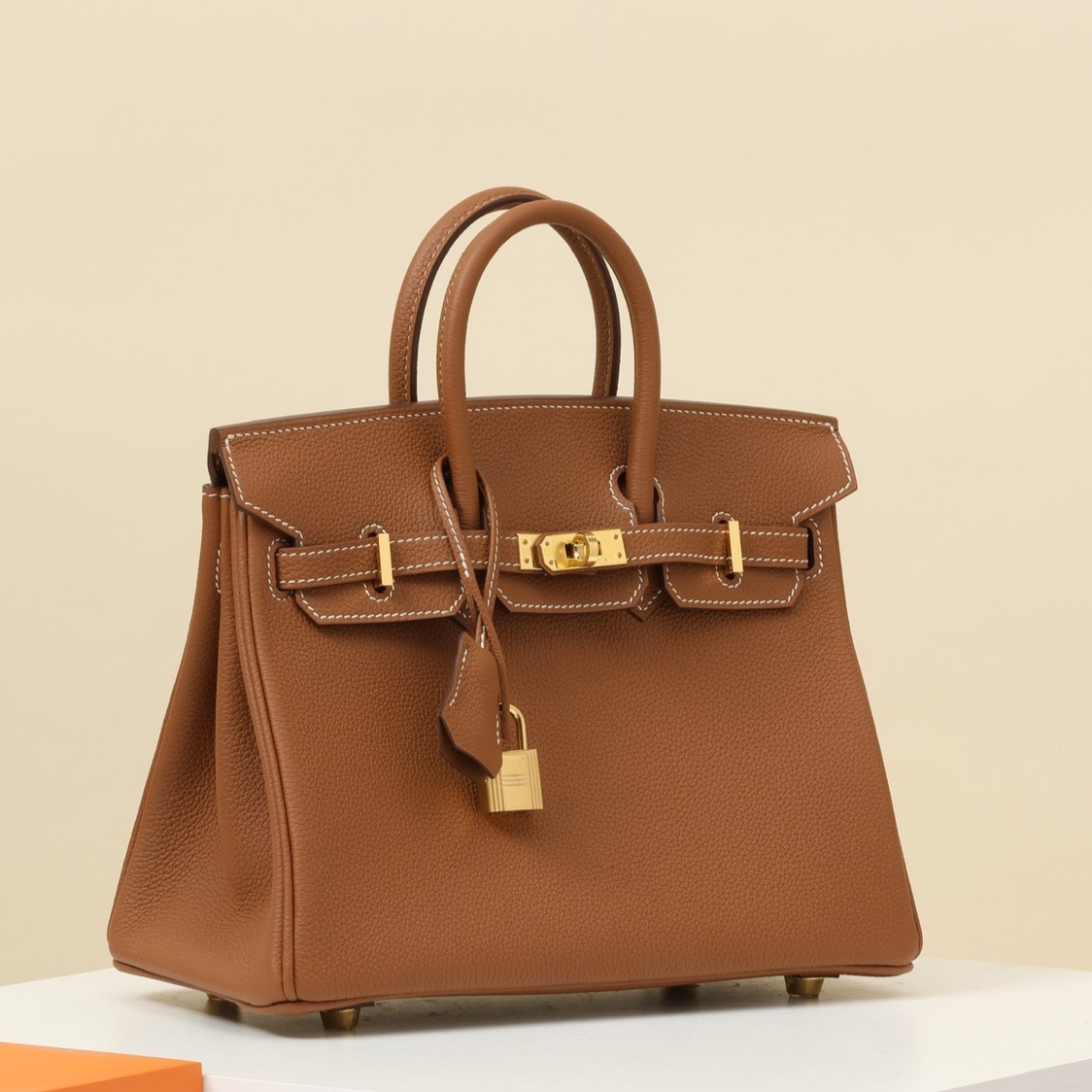 HERMES Birkin 25 Bag /CK37 Gold Brown with Silver Hardware Togo Leather  