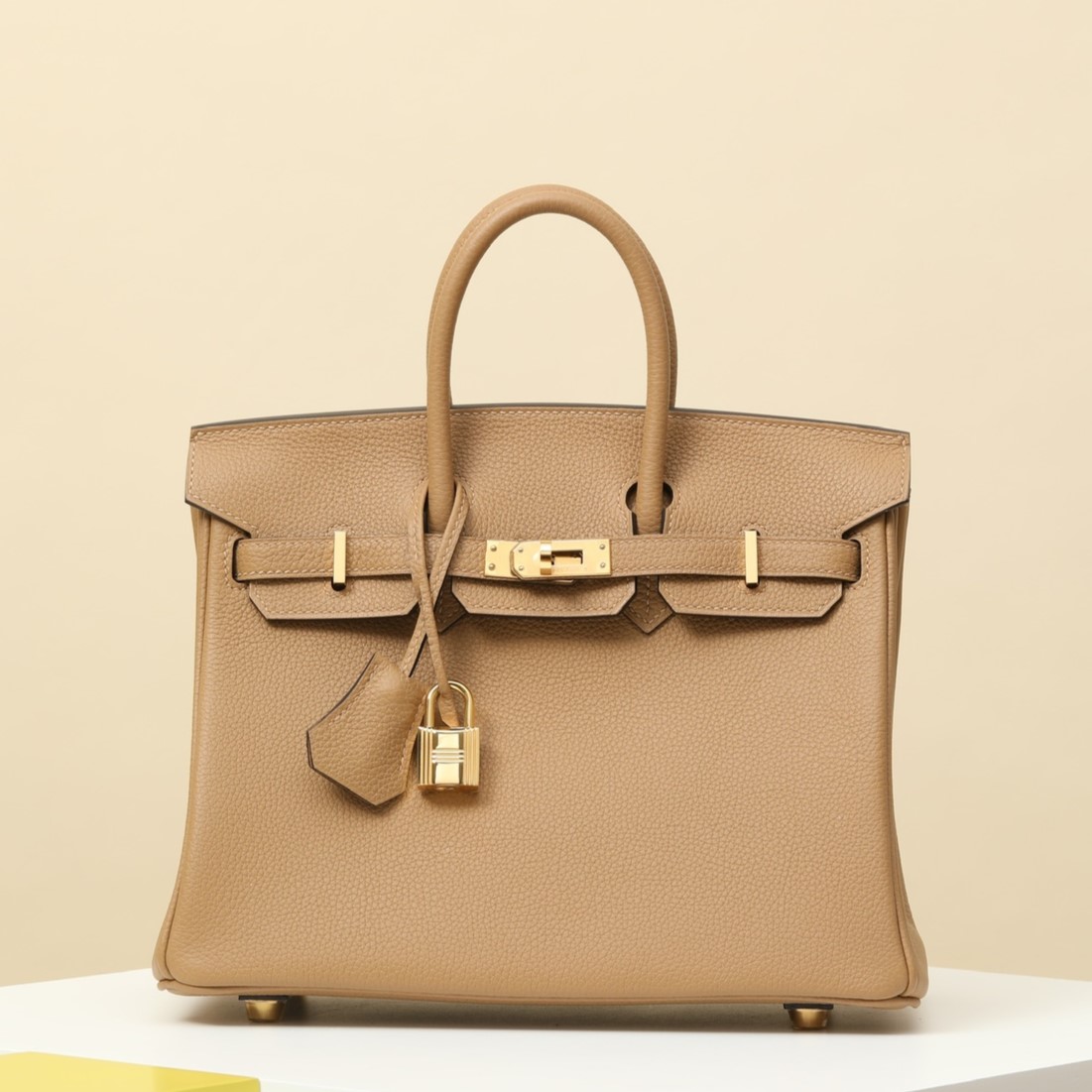 HERMES Birkin 25 Bag /OM Milk Tea Color with Gold Hardware Togo Leather  