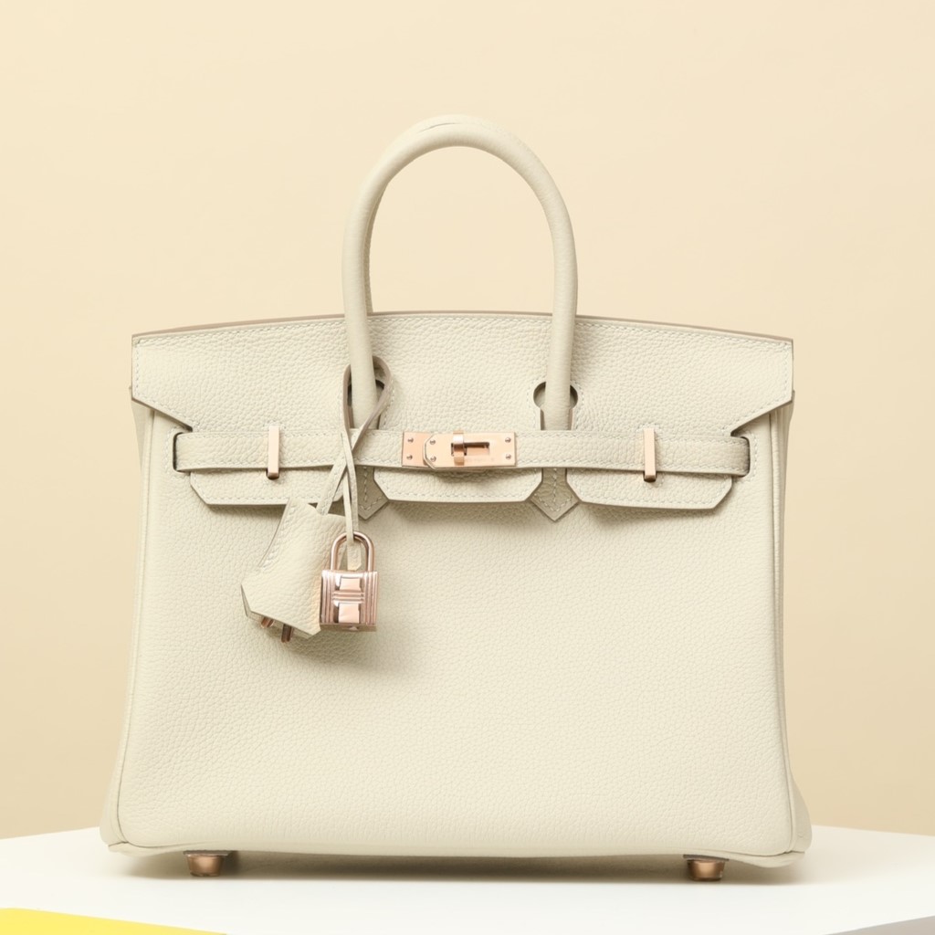 HERMES Birkin 25 Bag /CC10 Milkshake White with Rose Gold Hardware Togo Leather  