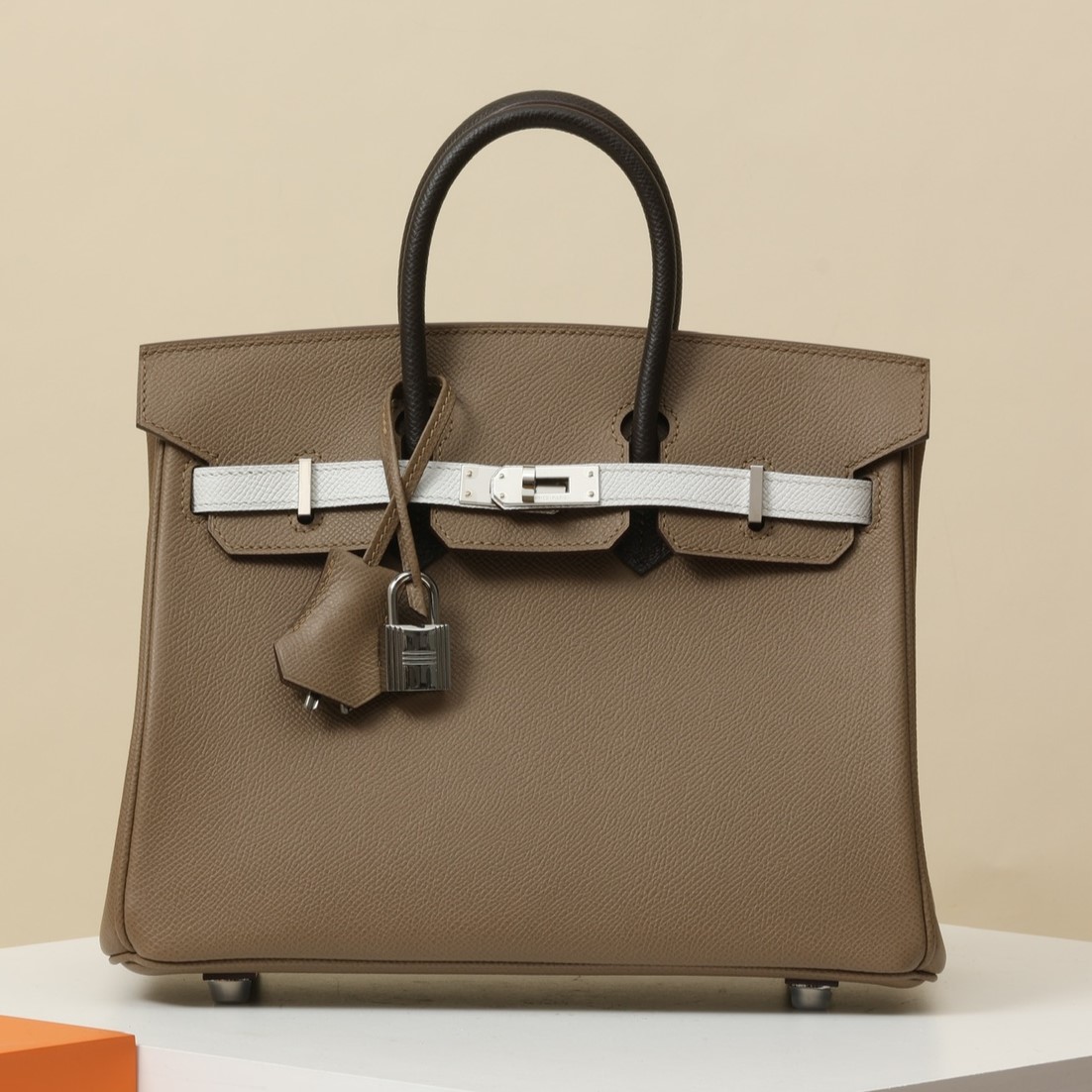 HERMES Birkin 25 Bag /CK18 Elephant Grey / 4C Bark Color / M4 Milk Grey with Silver Hardware Epsom Leather  