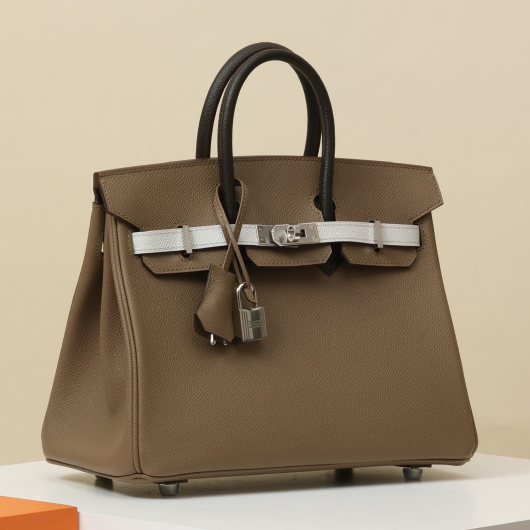 HERMES Birkin 25 Bag /CK18 Elephant Grey / 4C Bark Color / M4 Milk Grey with Silver Hardware Epsom Leather  