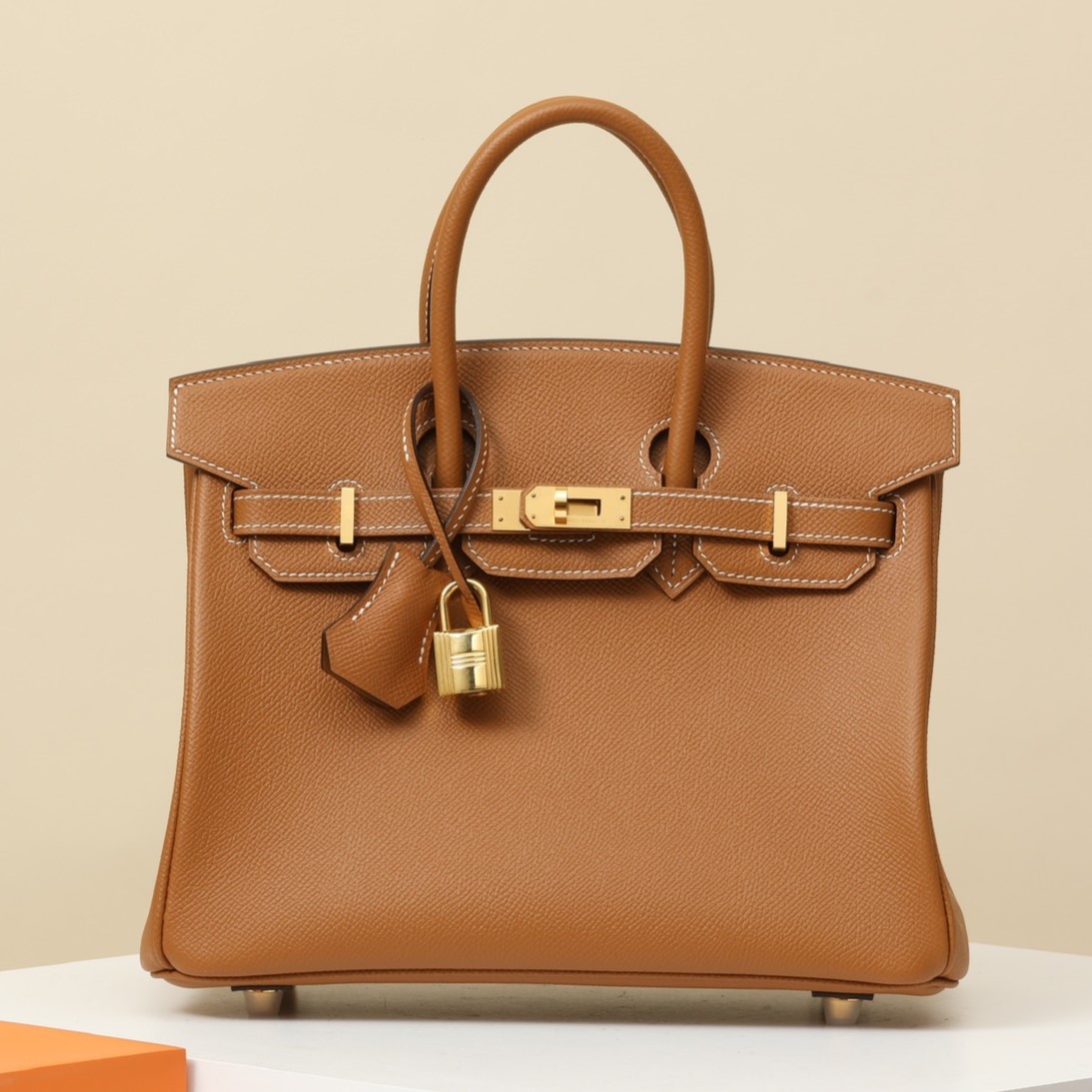 HERMES Birkin 25 Bag /CK37 Gold Brown with Gold Hardware Epsom Leather  