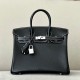 HERMES Birkin 25 Bag /CK89 Black / 80 Pearl Grey with Silver Hardware Goat Leather  