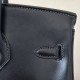 HERMES Birkin 25 Bag /CK89 Black with Silver Hardware Box Leather  