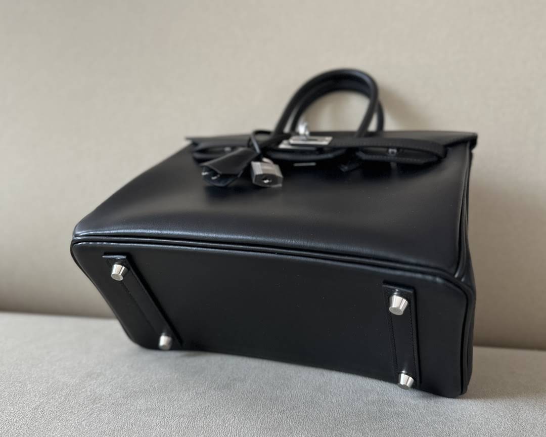 HERMES Birkin 25 Bag /CK89 Black with Silver Hardware Box Leather  