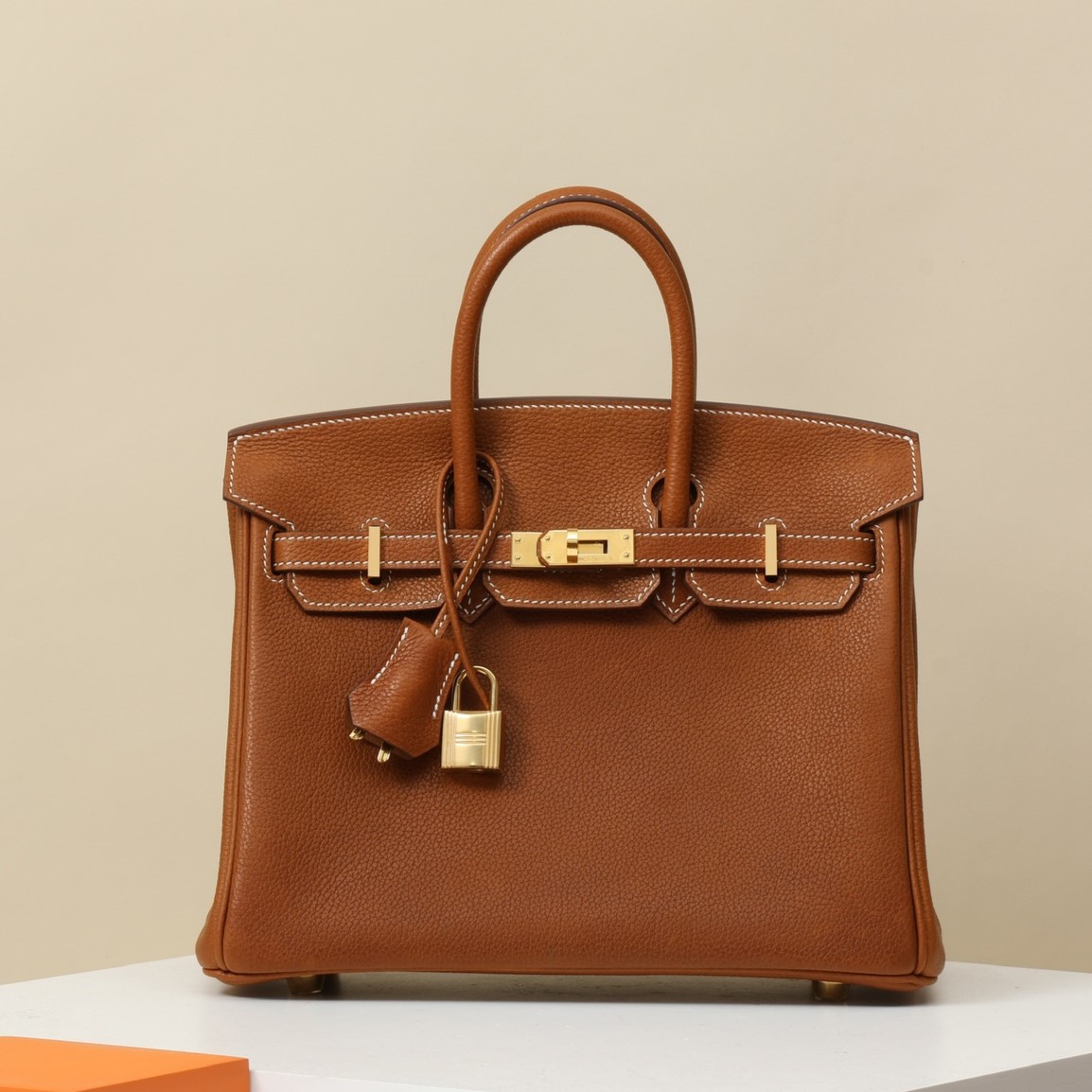 HERMES Birkin 25 Bag /CK37 Gold Brown with Gold Hardware Barenia Faubourg