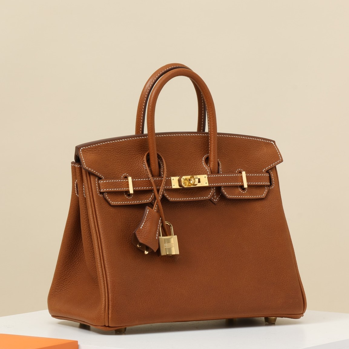 HERMES Birkin 25 Bag /CK37 Gold Brown with Gold Hardware Barenia Faubourg