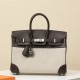 HERMES Birkin 25 Bag /44 Mocha Brown and Ivory Waffle Canvas with Silver Hardware Swift Leather  