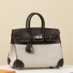 HERMES Birkin 25 Bag /44 Mocha Brown and Ivory Waffle Canvas with Silver Hardware Swift Leather  