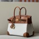 HERMES Birkin 25 Bag /CK37 Gold Brown with Gold Hardware Canvas and Saddle Leather  