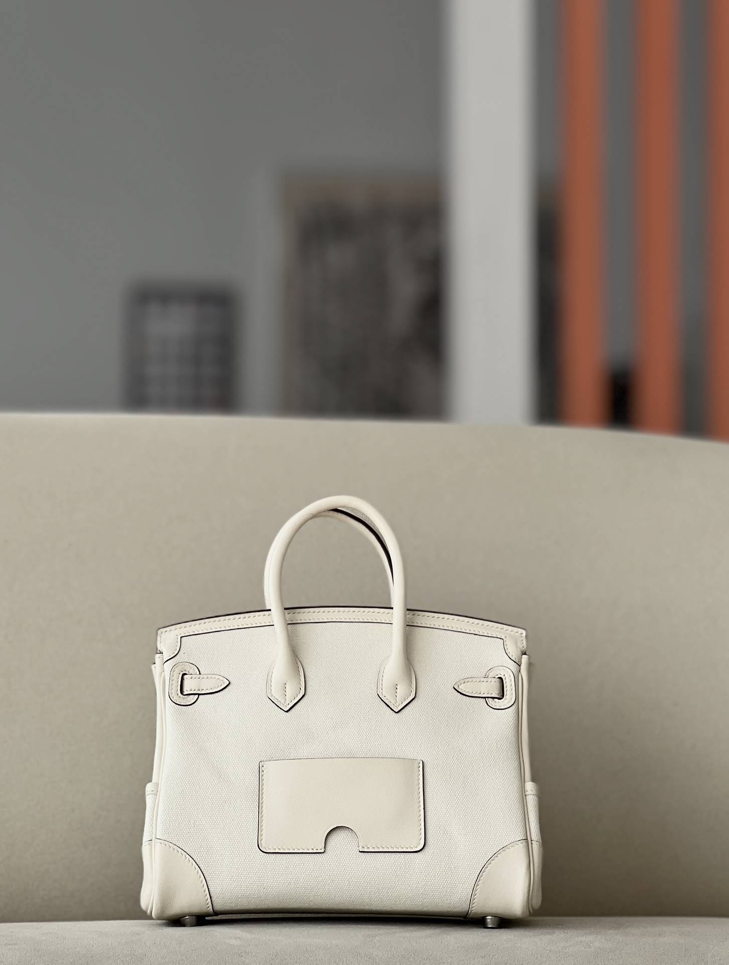 HERMES Birkin 25 Bag /Nata Cream White with Silver Hardware Swift Canvas  