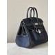 HERMES Birkin 25 Bag /CK89 Black/2Z Midnight Blue with Silver Buckle Canvas Swift Leather  