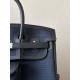 HERMES Birkin 25 Bag /CK89 Black/2Z Midnight Blue with Silver Buckle Canvas Swift Leather  