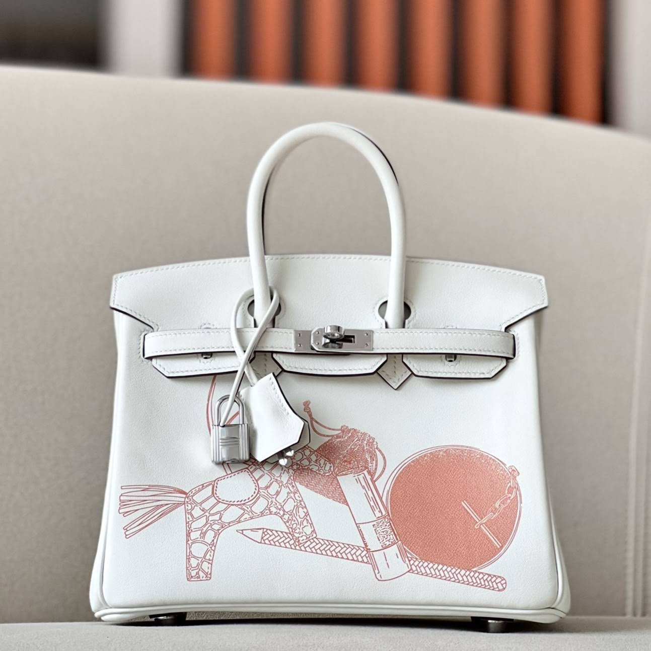 HERMES Birkin 25 Bag /Nata Cream White with Silver Buckle / Swift  