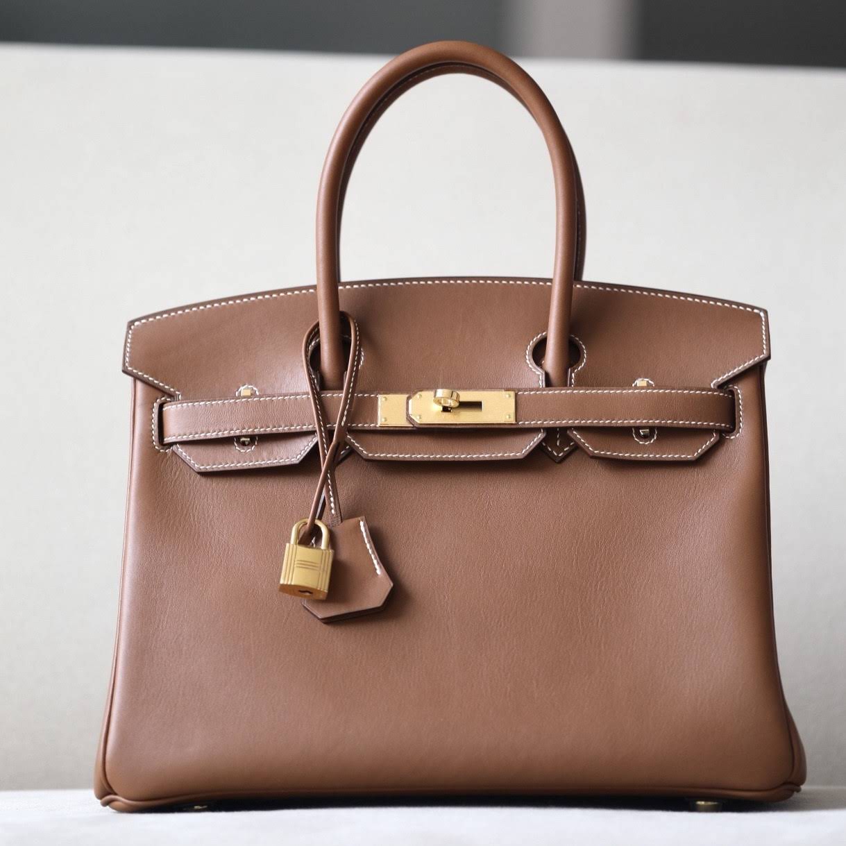 HERMES Birkin 30 Bag /CK37 Gold Brown with Gold Buckle Swift  