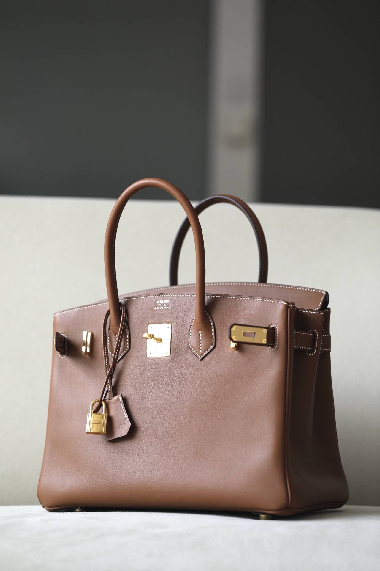 HERMES Birkin 30 Bag /CK37 Gold Brown with Gold Buckle Swift  