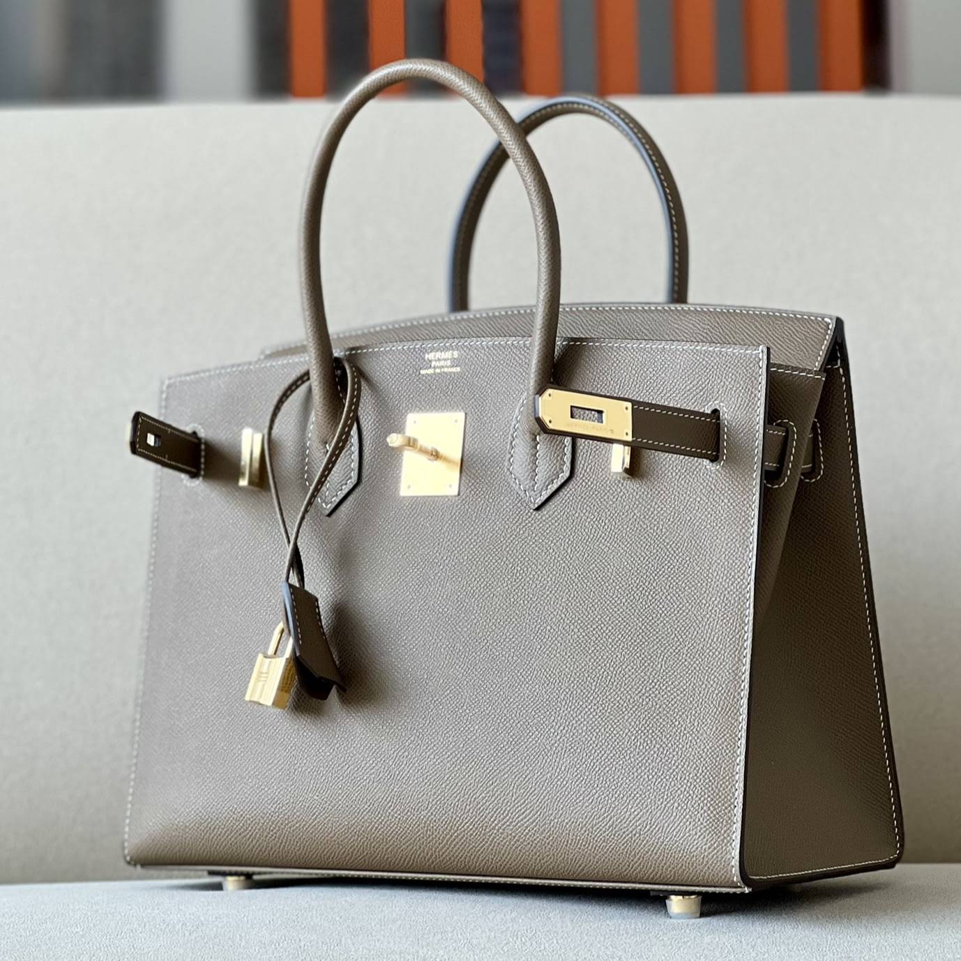 HERMES Birkin 30 Bag /CK18 Elephant Grey with Gold Buckle Epsom  