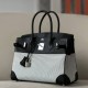 HERMES Birkin 30 Bag /89 Black / SW Leather / Canvas with Silver Buckle  