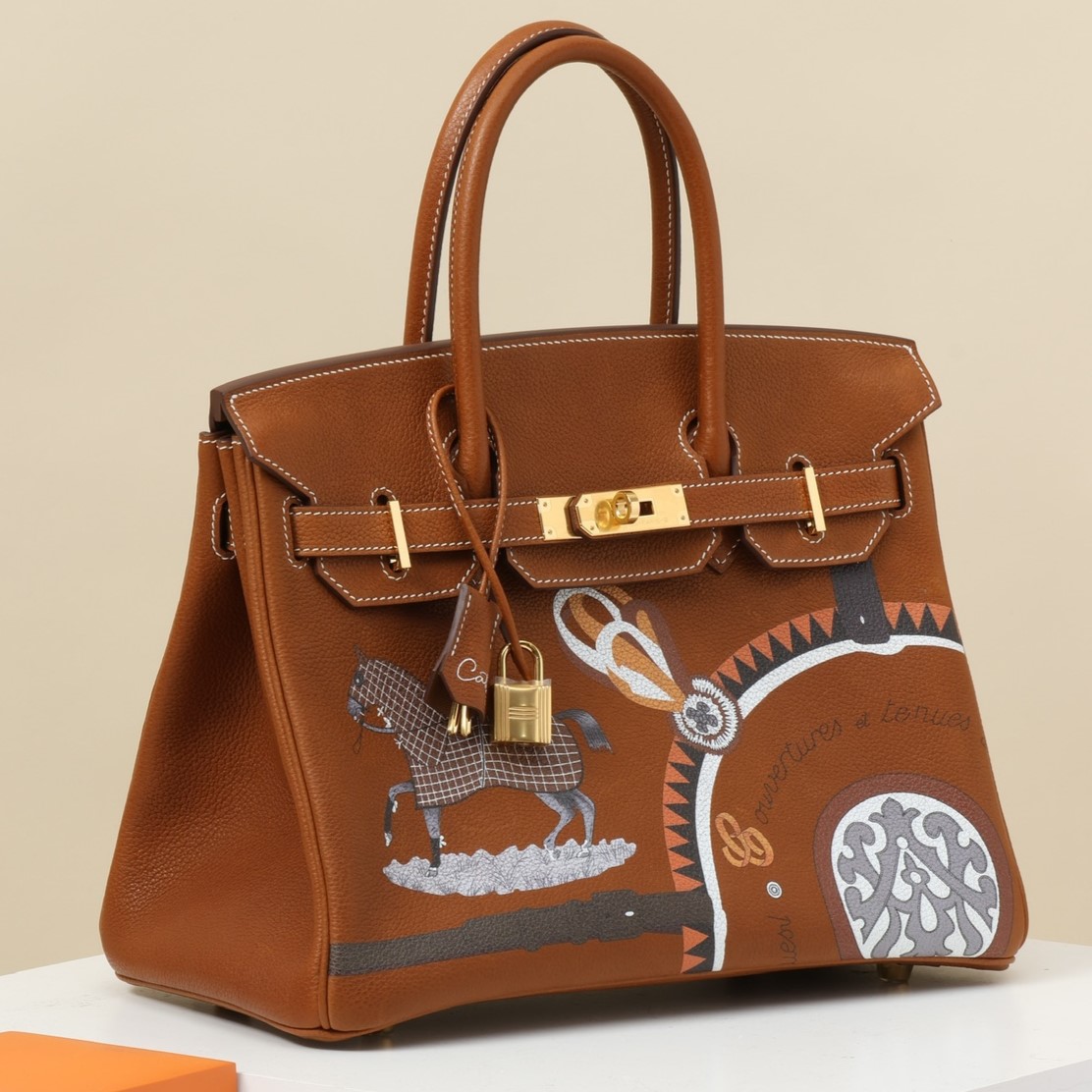 HERMES Birkin 30 Bag /CK37 Gold Brown with Gold Buckle Barenia Faubourg