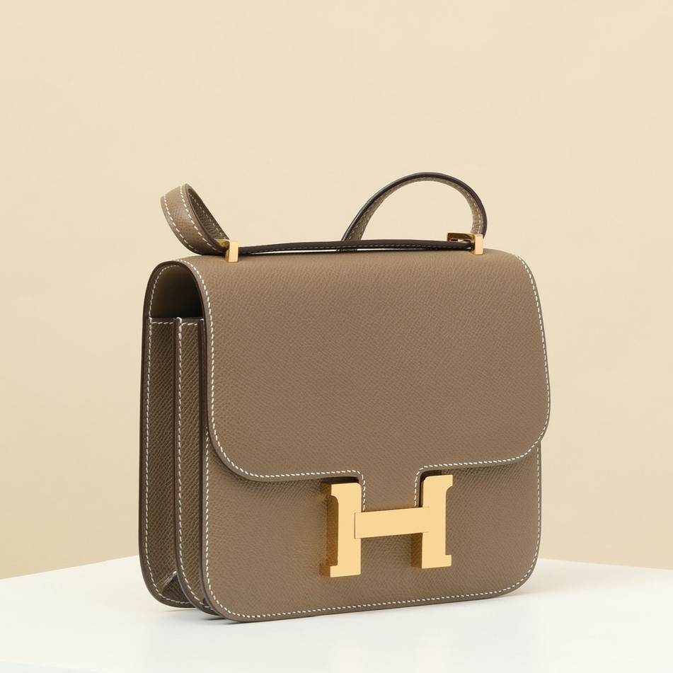 HERMES Constance 19 Bag/CK18 Elephant Gray/Gold Buckle/Epsom Leather  