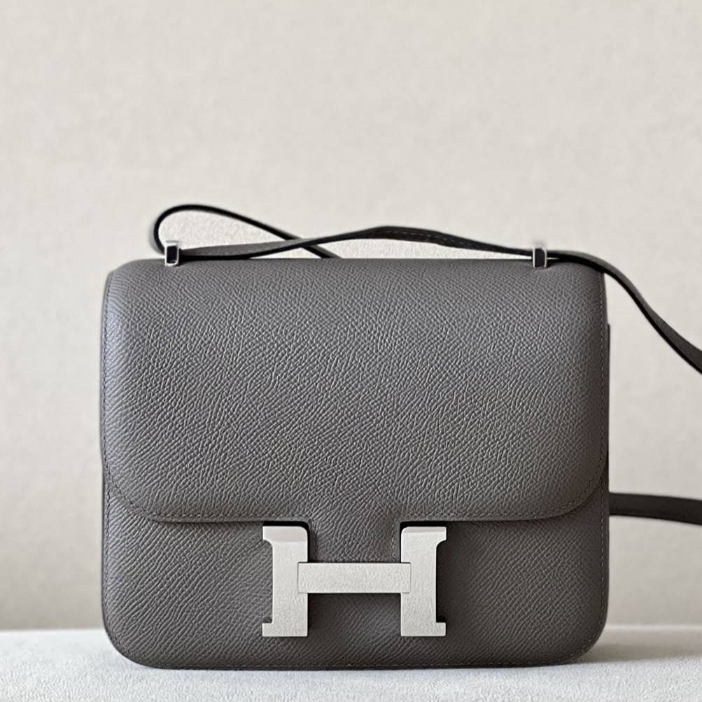 HERMES Constance 19 Bag/8F Tin Gray/Silver Buckle/Epsom Leather  