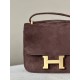 HERMES Constance 19 Bag/4A Coffee/Brown Gold Buckle/Suede  