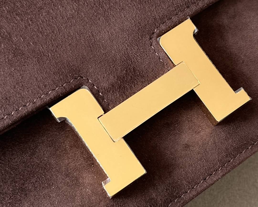 HERMES Constance 19 Bag/4A Coffee/Brown Gold Buckle/Suede  