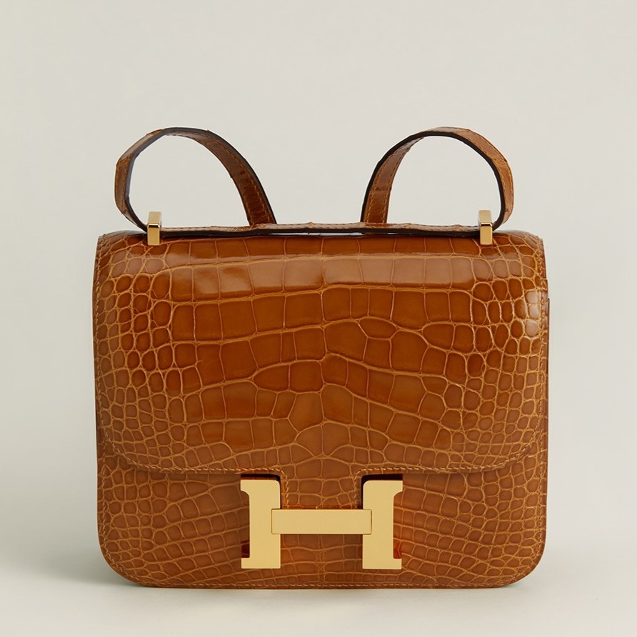 HERMES Constance 19 Bag/Bright Faced Alligator /Tobacco/Gold Buckle