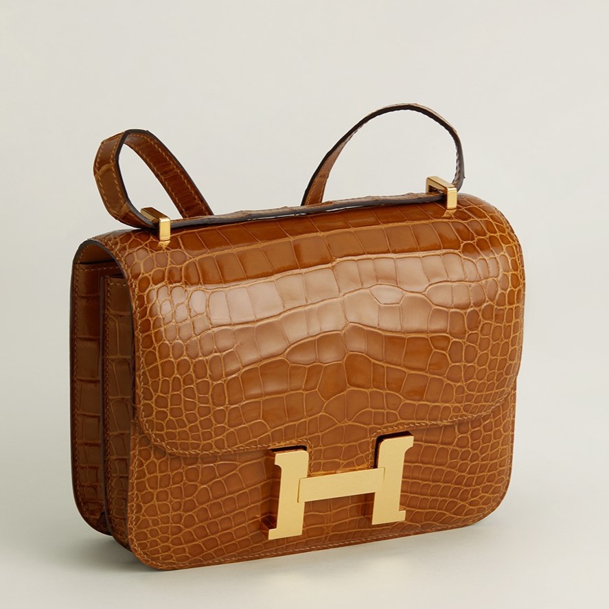 HERMES Constance 19 Bag/Bright Faced Alligator /Tobacco/Gold Buckle