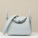 HERMES Mini Lindy Handmade Bag/08 Holy Grail Blue / Silver Buckle / Clemence Leather  