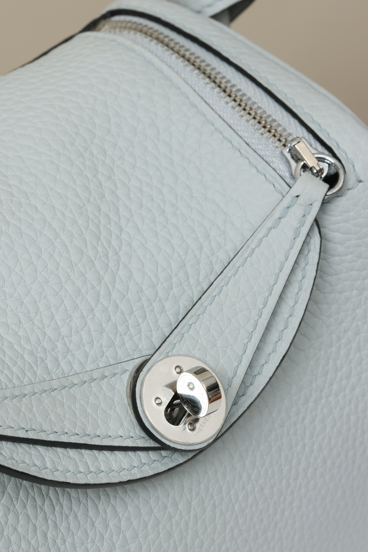 HERMES Mini Lindy Handmade Bag/08 Holy Grail Blue / Silver Buckle / Clemence Leather  